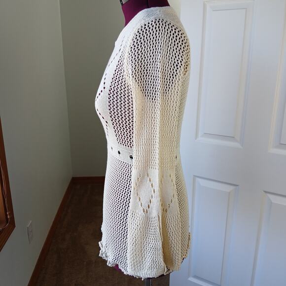 Repaired Lightweight Knit Top Swim Cover M / L long bell sleeve Hi-Lo upcycled - Picture 2 of 15